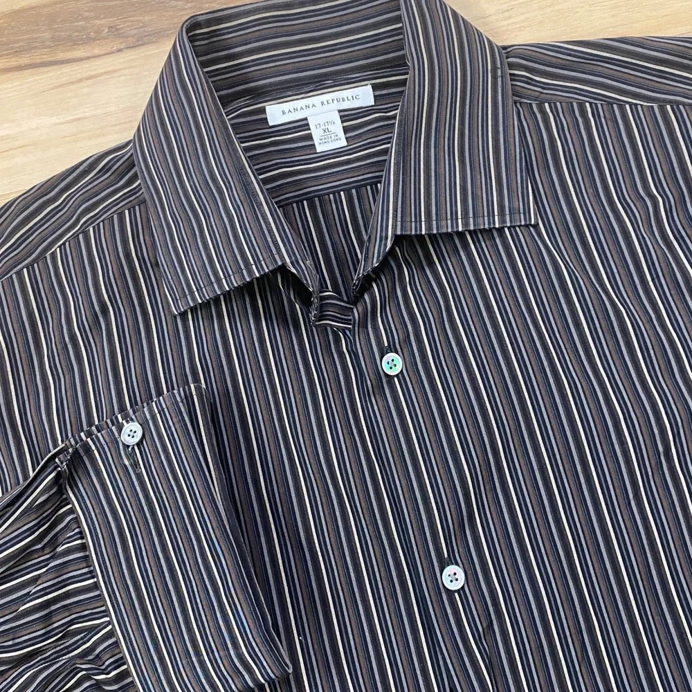 Banana Republic Button UpShirt XL Striped Cotton Oversized Brown Y2K 2004